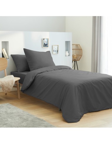 Housse de couette 140 x 200 unie anthracite 100% Coton / 57 Fils/cm²