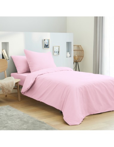 Housse de couette 140 x 200 unie rose pétale 100% Coton / 57 Fils/cm²