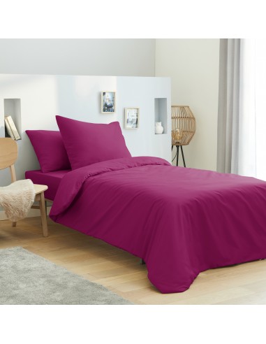 Housse de couette 140 x 200 unie rose fushia 100% Coton / 57 Fils/cm²