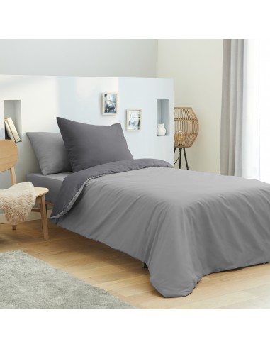 Pack complet 4 pièces Gris/Anthracite réversible housse de couette pour lit 90 x 190 cm