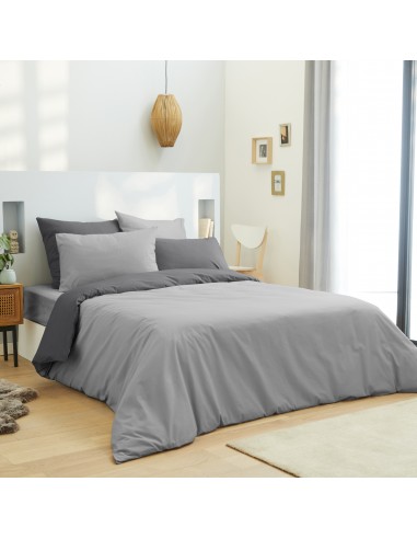 Pack complet 6 pièces Gris/Anthracite réversible housse de couette pour lit 140 x 190 cm