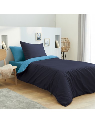 Pack complet 4 pièces Marine/Turquoise réversible housse de couette pour lit 90 x 190 cm