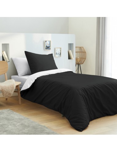 Pack complet 4 pièces Noir/Blanc réversible housse de couette pour lit 90 x 190 cm