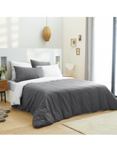 Pack complet 6 pièces Anthracite/Blanc réversible housse de couette pour lit 140 x 190 cm