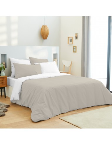 Pack complet 6 pièces Lin/Blanc réversible housse de couette pour lit 140 x 190 cm