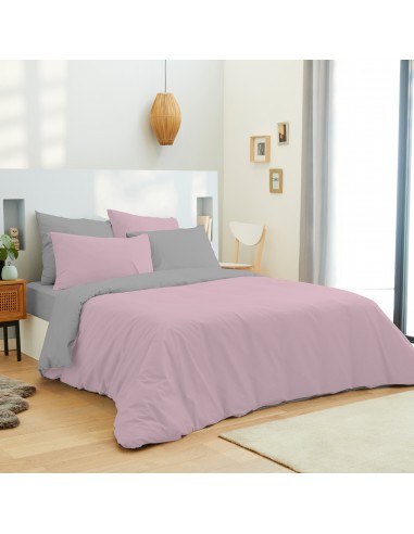 Pack complet 6 pièces Rose/Gris réversible housse de couette pour lit 140 x 190 cm