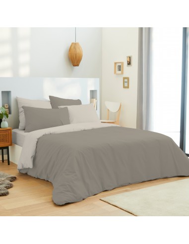 Pack complet 6 pièces Taupe/Lin réversible housse de couette pour lit 140 x 190 cm