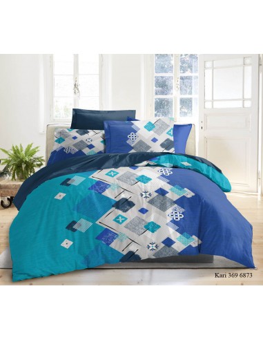 Pack complet Kari Turquoise housse de couette pour lit 160 x 200 cm 100% coton / 57 fils/cm²