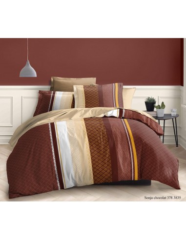 Pack complet Sonja Choco housse de couette pour lit 160 x 200 cm 100% coton / 57 fils/cm²