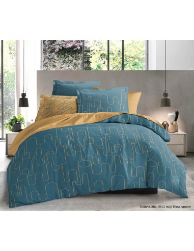 Pack complet Solaris Blue housse de couette pour lit 180 x 200 cm "King size" 100% coton / 57 fils/cm²