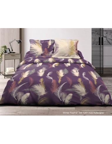 Pack complet Feather Aubergine housse de couette pour lit 140 x 190 cm 100% coton / 57 fils/cm²