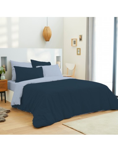 Pack complet 6 pièces Marine/Bleu Ciel réversible housse de couette pour lit 140 x 190 cm