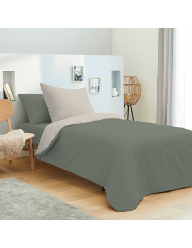 Pack complet 4 pièces Eucalyptus/Lin réversible housse de couette pour lit 90 x 190 cm