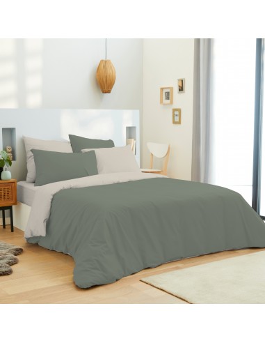 Pack complet 6 pièces Eucalyptus/Lin réversible housse de couette pour lit 140 x 190 cm