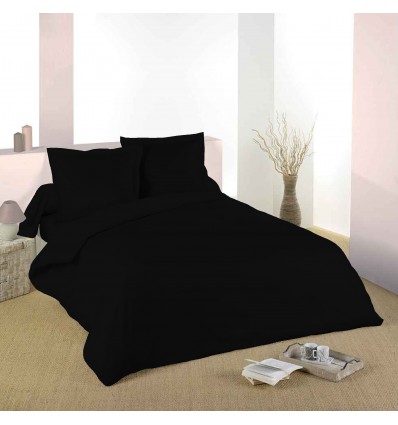 Housse de couette 2 places + 2 taies d'oreiller 65x65 cm noir